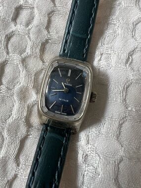 Vintage Omega De Ville Blue Dial Leather Strap Watch